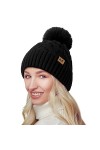 YAKASU Bonnet Femme Hiver - Chapeau Femme Pompon Bonnet en Tricot Chaud Doublé Polaire Knitted Beanie Femme Bonnet Hats dhiv