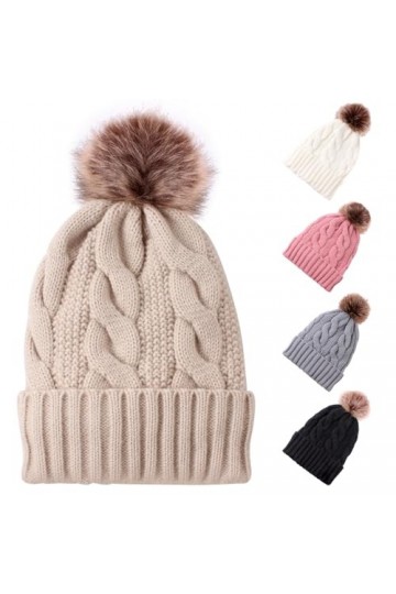 Bonnet dhiver chaud en tricot avec pompon pour femme et fille, BLANC, taille unique