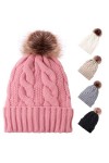 Bonnet dhiver chaud en tricot avec pompon pour femme et fille, BLANC, taille unique