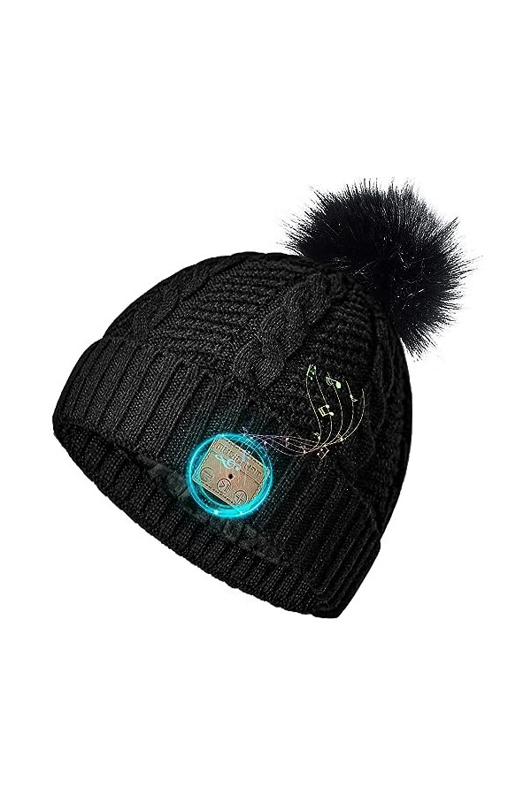 Bonnet Bluetooth, V5.0 Bonnet sans Fil avec Haut-parleurs & Micro,Convient à Tous Les appareils Bluetooth Washable et Recharg