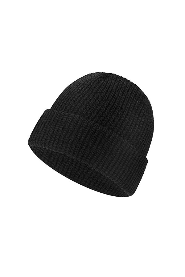 Sibba Bonnet Unisexe Doux et léger en Tricot pour lhiver Chaud et Coupe-Vent pour Homme et Femme Noir Noir