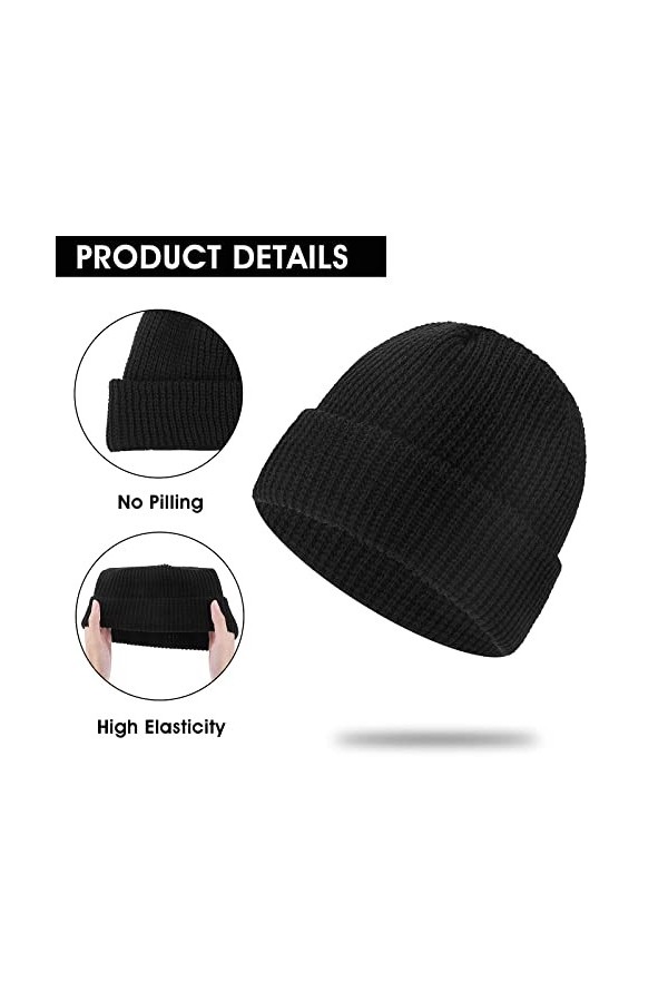 Sibba Bonnet Unisexe Doux et léger en Tricot pour lhiver Chaud et Coupe-Vent pour Homme et Femme Noir Noir