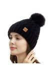 REDESS Femmes Hiver Pompon Bonnet Chapeau Polaire Doublé Chaud Chapeaux, Épais Slouchy Neige Tricot Bonnet Croisé pour Dames