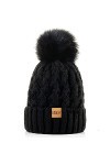 REDESS Femmes Hiver Pompon Bonnet Chapeau Polaire Doublé Chaud Chapeaux, Épais Slouchy Neige Tricot Bonnet Croisé pour Dames