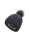 TOEECY Bonnet Femme Hiver Chaud Bonnet Tricoté avec Pompon en Fausse Fourrure Épais Souple Tricot Chapeau Satin Doublé Protég