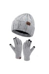 Femme Hiver Chaud Tricoter Bonnet Chapeau Gants Tactiles Ensemble avec Doublure Polaire Casquette Crâne Gants Set Blanc