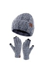 Femme Hiver Chaud Tricoter Bonnet Chapeau Gants Tactiles Ensemble avec Doublure Polaire Casquette Crâne Gants Set Blanc