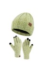Femme Hiver Chaud Tricoter Bonnet Chapeau Gants Tactiles Ensemble avec Doublure Polaire Casquette Crâne Gants Set Blanc