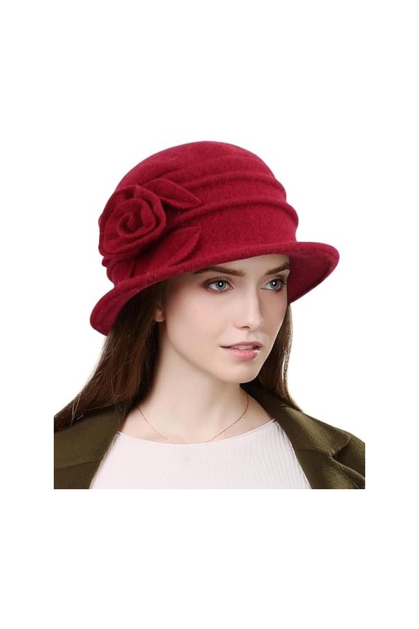 Wantonfy Bonnet pour Femme Français Laine Bérets Bonnet Hiver Chapeaux Vintage Automne Hiver pour Femme
