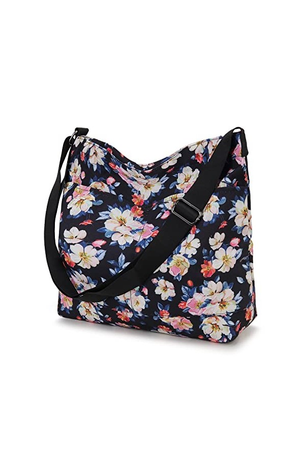 VX VONXURY Sac à bandoulière pour femme, grand sac hobo en toile zippée avec sangle réglable, sacs dépicerie réutilisables p