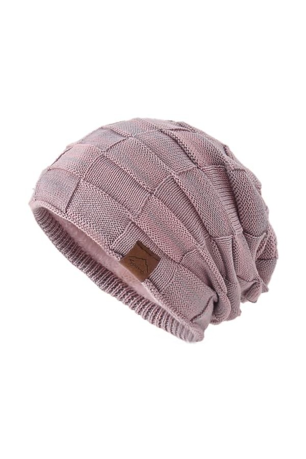 Malaxlx Rose Bonnet Tricoté pour Femme Homme Bonnet dhiver Doublure en Polaire Bonnet Doux Chaud Slouchy Bonnet de Crâne Bea