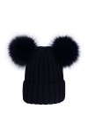 Laus Bonnets beanie femme chaud hiver, Bonnet en tricot côtelé à deux pompons en fausse fourrure Noir