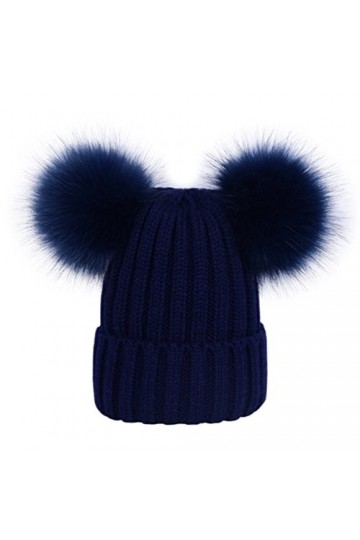 Laus Bonnets beanie femme chaud hiver, Bonnet en tricot côtelé à deux pompons en fausse fourrure Noir