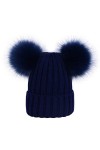Laus Bonnets beanie femme chaud hiver, Bonnet en tricot côtelé à deux pompons en fausse fourrure Noir