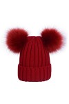 Laus Bonnets beanie femme chaud hiver, Bonnet en tricot côtelé à deux pompons en fausse fourrure Noir