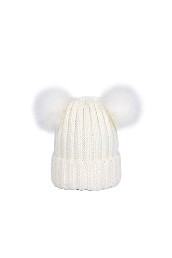 Laus Bonnets beanie femme chaud hiver, Bonnet en tricot côtelé à deux pompons en fausse fourrure Noir