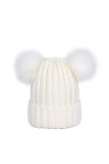 Laus Bonnets beanie femme chaud hiver, Bonnet en tricot côtelé à deux pompons en fausse fourrure Noir