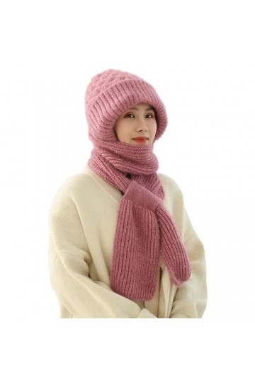 DJFOG Bonnet coupe-vent avec protection auditive intégrée, écharpe chaude 2 en 1, bonnet tricoté épais, bonnet dhiver, rose,