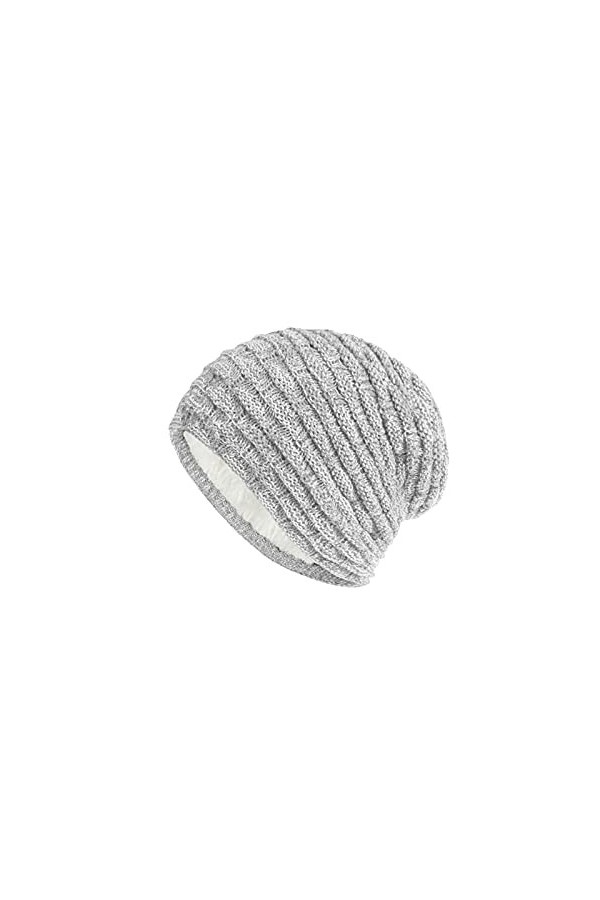 Bonnet tricoté pour femme - Pour lhiver - En polaire douce et chaude, gris, Taille Unique