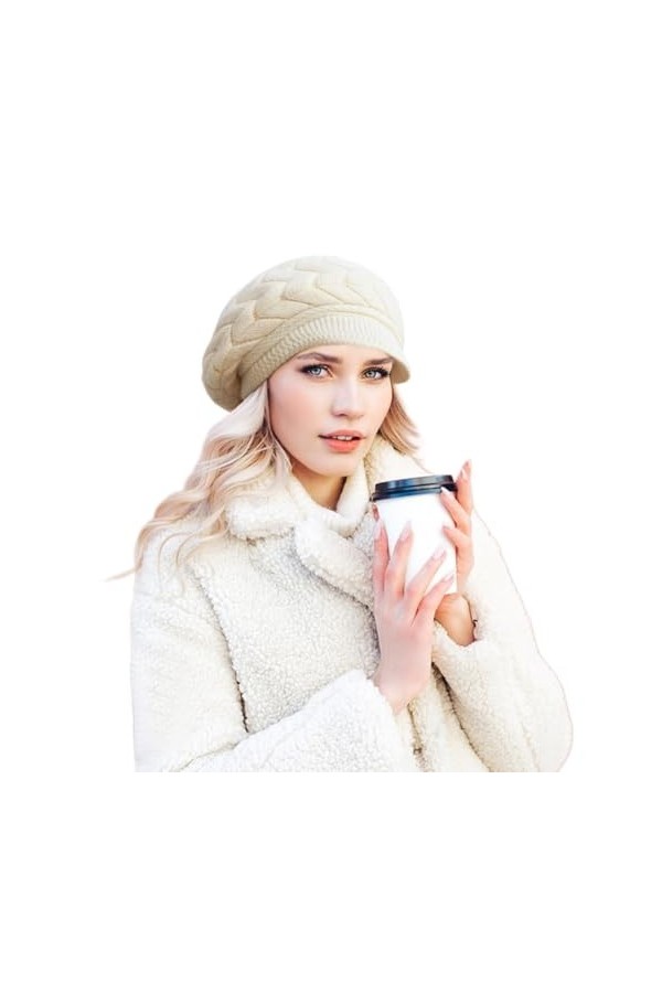 CINGHIA Beret Femme Hiver,Bérets Femme,Bonnet Femme Hiver,Chapeau Femme Hiver,Casquette Hiver Femme,Bonnet Beige Femme,Bonnet