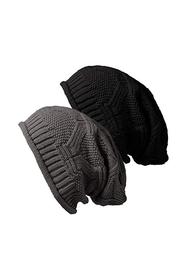 YSense Bonnet Femme Hiver avec Pompon, Bonnet en Tricot Chaud avec Doublure Polaire - Lot de 2 - Noir/Blanc - Taille Unique