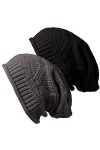 YSense Bonnet Femme Hiver avec Pompon, Bonnet en Tricot Chaud avec Doublure Polaire - Lot de 2 - Noir/Blanc - Taille Unique