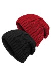 YSense Bonnet Femme Hiver avec Pompon, Bonnet en Tricot Chaud avec Doublure Polaire - Lot de 2 - Noir/Blanc - Taille Unique