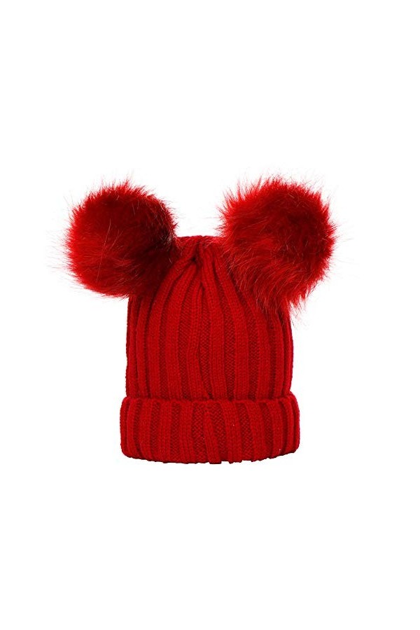 Susenstone Mode Femmes Hiver Chaud Crochet Tricot Double Pompon Fausse Fourrure Bonnet Chapeau Chapeaux Confortable Doublure 