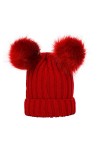 Susenstone Mode Femmes Hiver Chaud Crochet Tricot Double Pompon Fausse Fourrure Bonnet Chapeau Chapeaux Confortable Doublure 