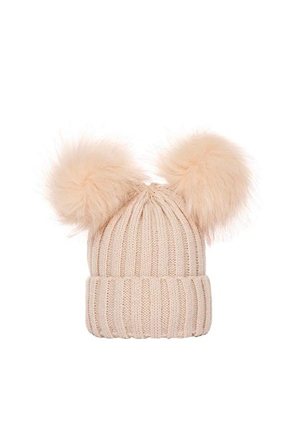Susenstone Mode Femmes Hiver Chaud Crochet Tricot Double Pompon Fausse Fourrure Bonnet Chapeau Chapeaux Confortable Doublure 
