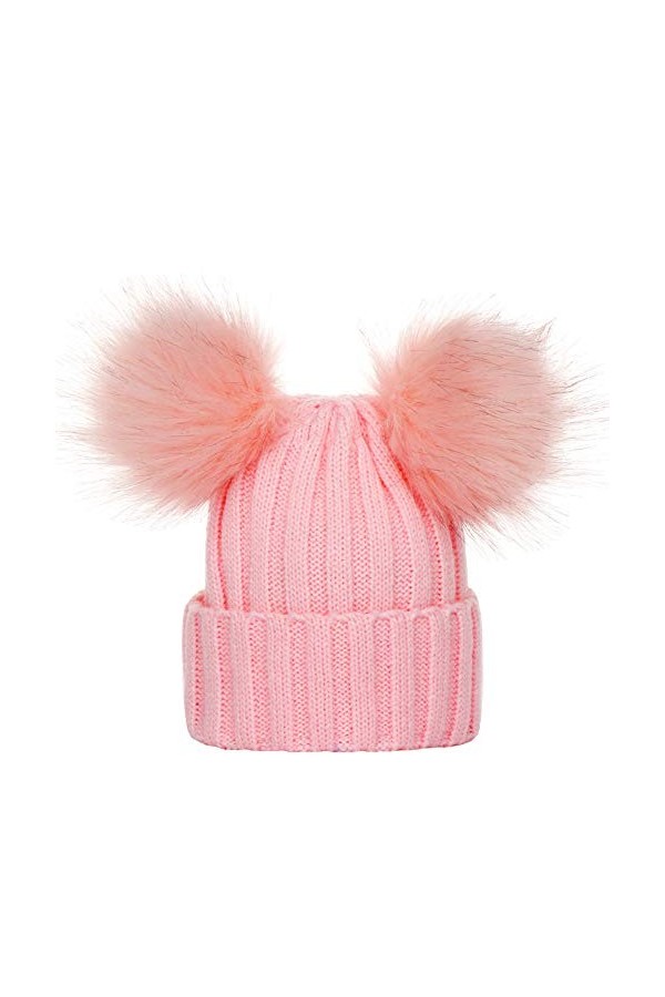 Susenstone Mode Femmes Hiver Chaud Crochet Tricot Double Pompon Fausse Fourrure Bonnet Chapeau Chapeaux Confortable Doublure 