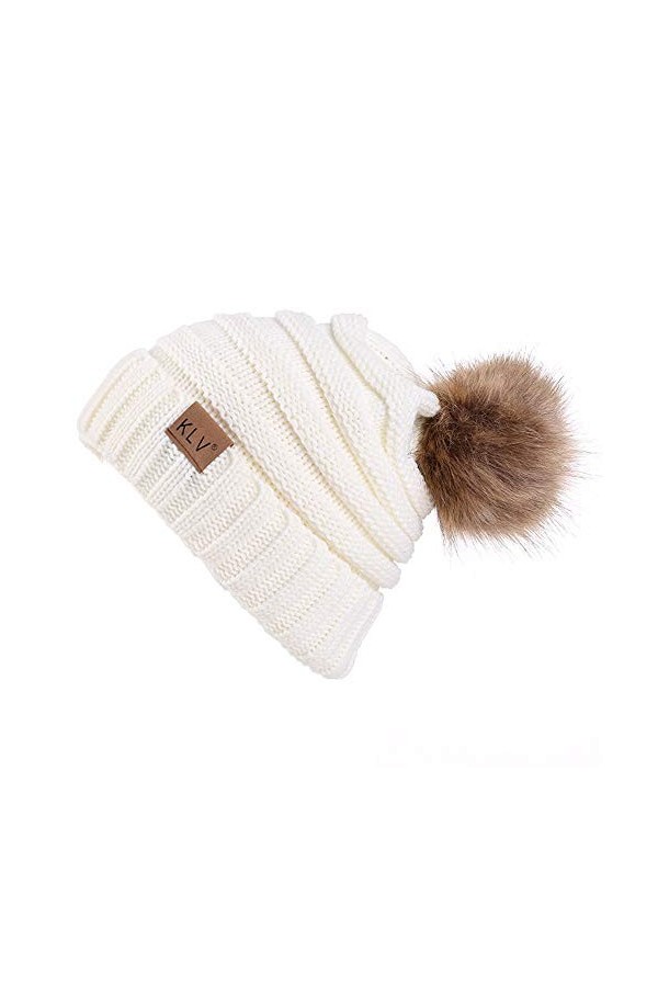 KaloryWee Bonnet Pompon Côtelé en Tricot Hiver Chaud Unisex Femme Homme Polaire Chapeau Chaud Tressé en Maille Fourrure Doubl