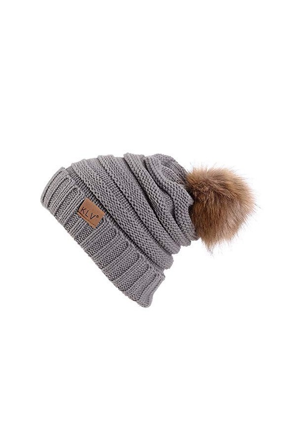 KaloryWee Bonnet Pompon Côtelé en Tricot Hiver Chaud Unisex Femme Homme Polaire Chapeau Chaud Tressé en Maille Fourrure Doubl