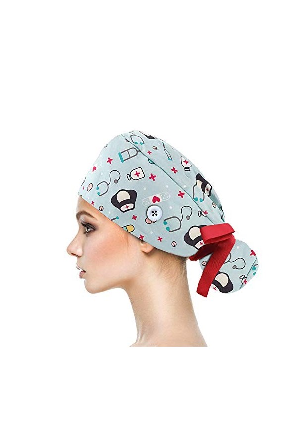 BUDAOWENG Bonnets De Travail avec Bouton Chapeau Bouffant avec Bandeau pour Femmes Et Hommes, La Chimio Turban, Calot Infirmi