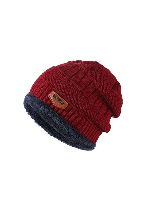 YTZL Bonnet tricoté en laine mérinos pour homme et femme Unisexe 100 % coton, Bordeaux, taille unique