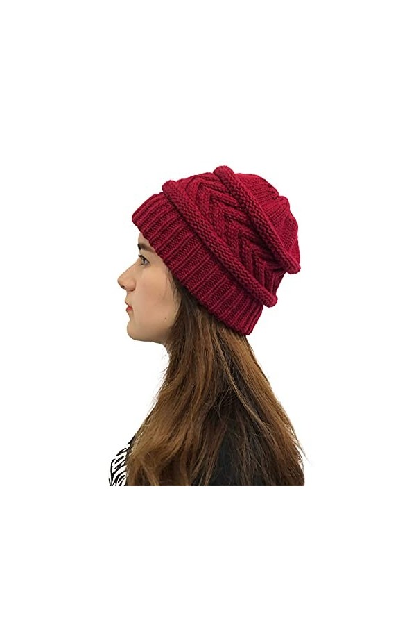 YTZL Bonnet tricoté dhiver pour femme - Bonnet à pompon pour femme - Bonnet en tricot - Bonnet en laine mérinos avec doublur