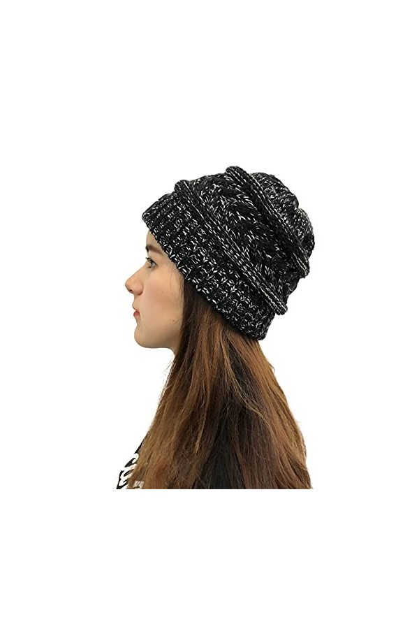 YTZL Bonnet tricoté dhiver pour femme - Bonnet à pompon pour femme - Bonnet en tricot - Bonnet en laine mérinos avec doublur