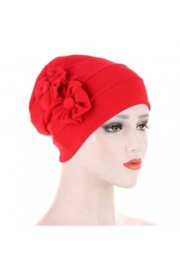 LOIJMK Turban Femme Hiver Chaud Bonnet Femmes Rouge Élastique Foulard avec Fleurs Douillé Casquette Décontractée Automne Et H