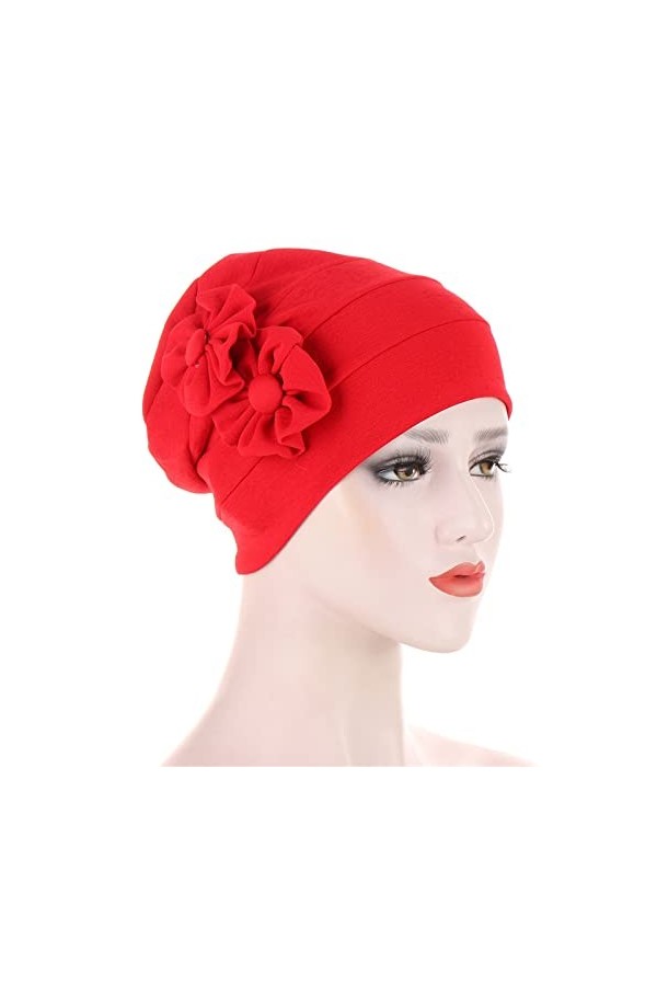 LOIJMK Turban Femme Hiver Chaud Bonnet Femmes Rouge Élastique Foulard avec Fleurs Douillé Casquette Décontractée Automne Et H