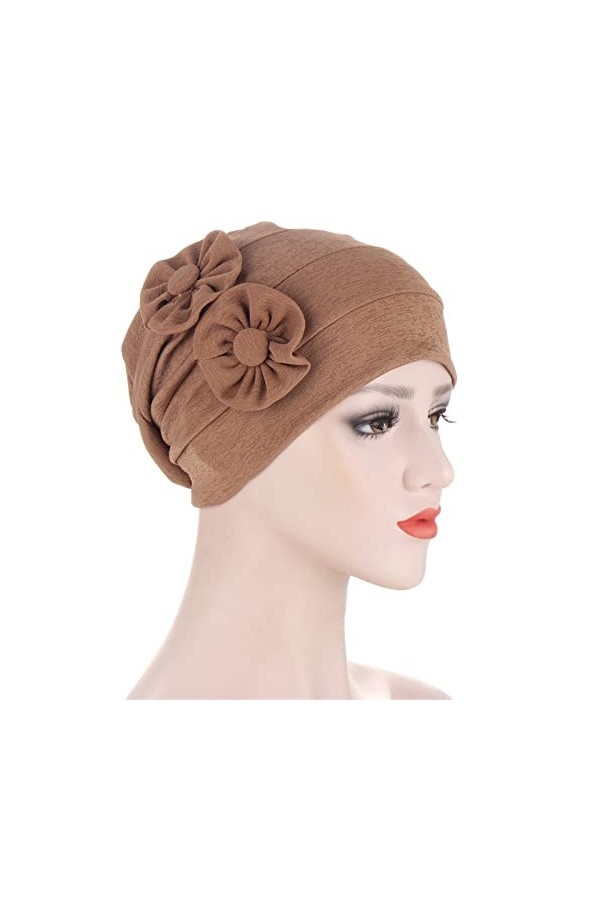 LOIJMK Bonnet Femme Rouge Élastique Turban Femme Hiver Chaud Foulard avec Fleurs Douillé Tricot Décontracté Élégant Tricoté H