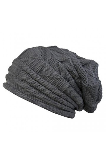 HJTY Bonnet chaud dhiver en laine au crochet tricoté pour femme, gris foncé, taille unique