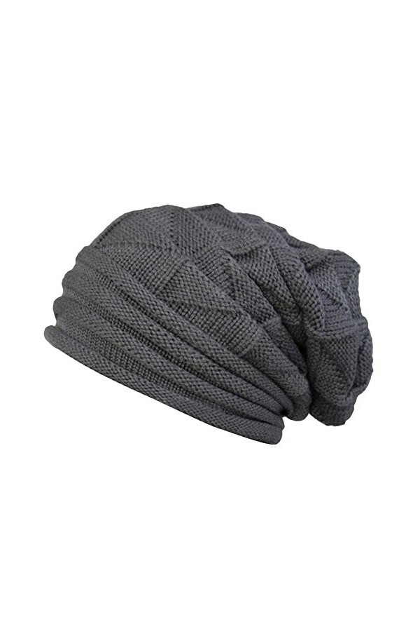 HJTY Bonnet chaud dhiver en laine au crochet tricoté pour femme, gris foncé, taille unique