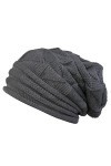 HJTY Bonnet chaud dhiver en laine au crochet tricoté pour femme, gris foncé, taille unique