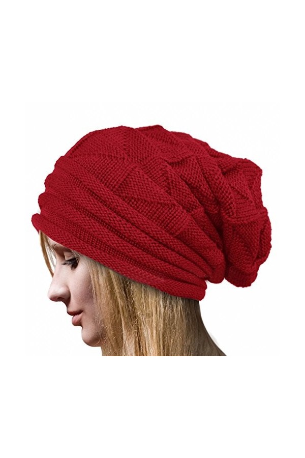 Susenstone Femme Bonnet Tricot Casquette Chaud Chapeau Hiver Beanie en Laine à PlisséS Mode Chapeau Unicolore Ski De Plein Ai