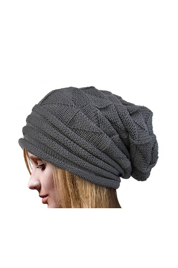 Susenstone Femme Bonnet Tricot Casquette Chaud Chapeau Hiver Beanie en Laine à PlisséS Mode Chapeau Unicolore Ski De Plein Ai