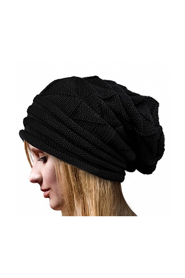 Susenstone Femme Bonnet Tricot Casquette Chaud Chapeau Hiver Beanie en Laine à PlisséS Mode Chapeau Unicolore Ski De Plein Ai