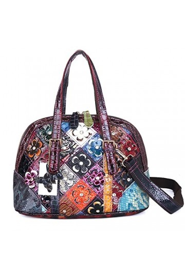 Segater Sac à main en cuir véritable avec fleurs multicolores pour femme, Fleurs vernies multicolores, Taille unique