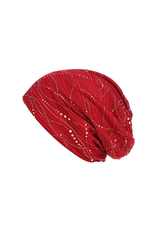 ZEELIY Femme Bonnet Turban plissé Indian Musulman Couvre-tête Section Mince Dentelle Respirant Chapeau,Chimio/radiothérapie P