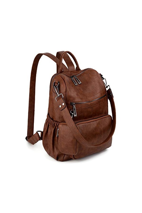 UTO Femme Sac porté Dos Anti-Vol Sac à main porté épaule Synthétique Mode Pratique avec Petit Pochette détachable Brun bicolo