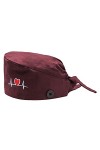 BUDAOWENG Calot Chirurgien Femme Tie Dos Ajustable Coton Motif dimpression ECG Cap Infirmière Chapeau Médecin Docteur Médeci